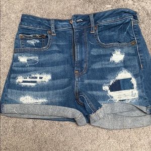 Distressed jean shorts